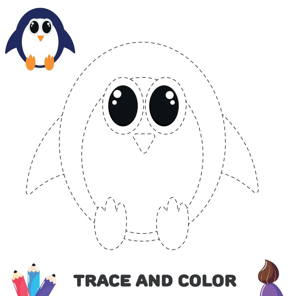 Spur Pinguin. Färbung lehrreich Arbeitsblatt zum Kinder. Aktivität Farbe Seiten vektor