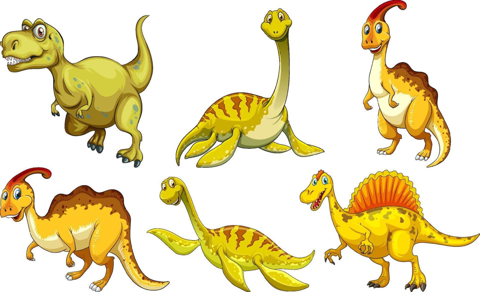 uppsättning av gul dinosaurie seriefigur vektor