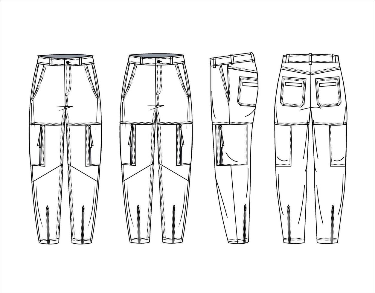 Vektor Ladung Hose technisch Mode Illustration grau Design Jeans Hose Mode eben technisch Zeichnung