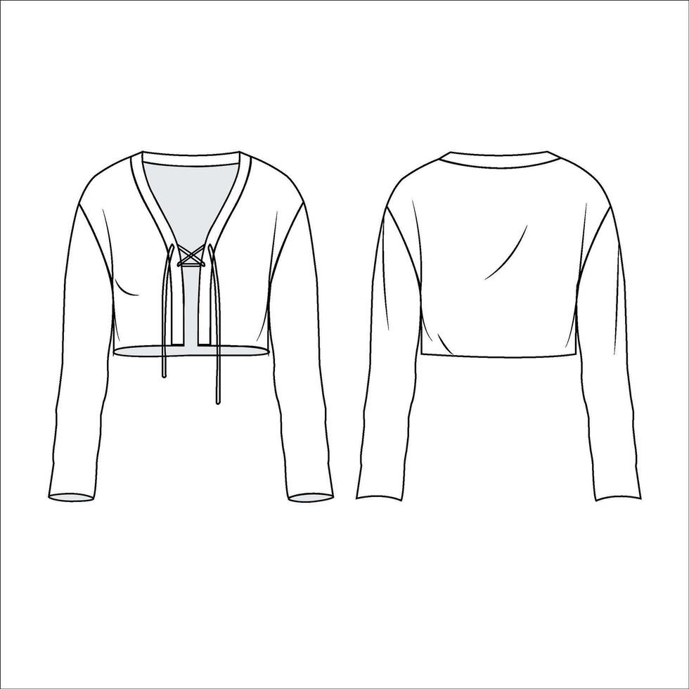 Damen Strickjacke Sweatshirt Hemd Bluse mit weniger v Hals eben skizzieren Mode Illustration mit Vorderseite und zurück Sicht, lange Ärmel formal Hemd zum Mädchen und Damen Vorlage vektor