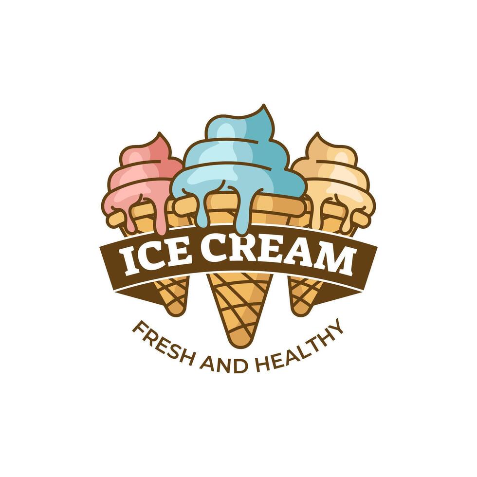 Eis Sahne Logo Design. Eis Sahne Geschäft Logo Abzeichen und Etiketten, Gelateria Zeichen. vektor