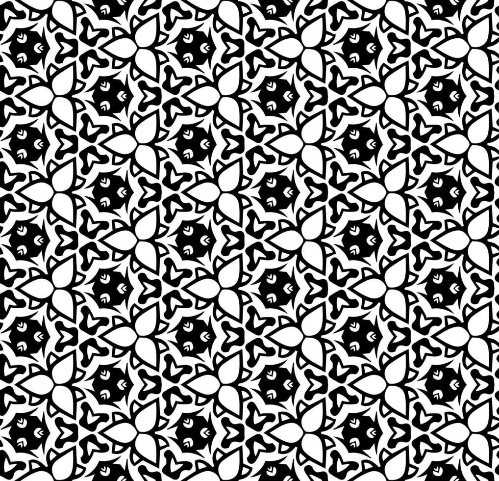 nahtloses abstraktes Schwarzweiss-Muster. Hintergrund und Hintergrund. Ziermuster in Graustufen. Mosaik-Ornamente. Vektorgrafik. vektor