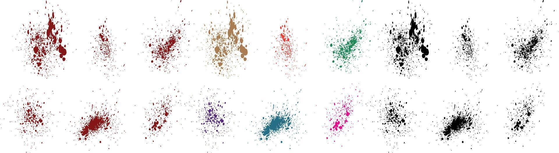 grön, rosa, lila, röd, svart, blå Färg blod stänka ner måla grunge borsta stroke bakgrund samling vektor