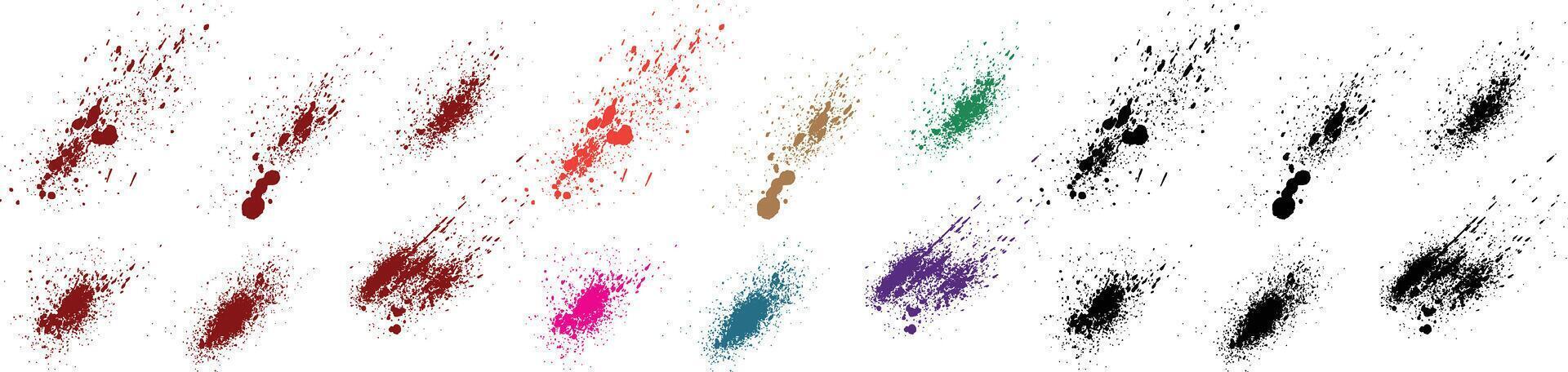 abstrakt gemalt Tropfen Blut Grunge Textur Grün, Rosa, lila, Rot, Schwarz, Blau Farbe Bürste Schlaganfall Hintergrund Sammlung vektor