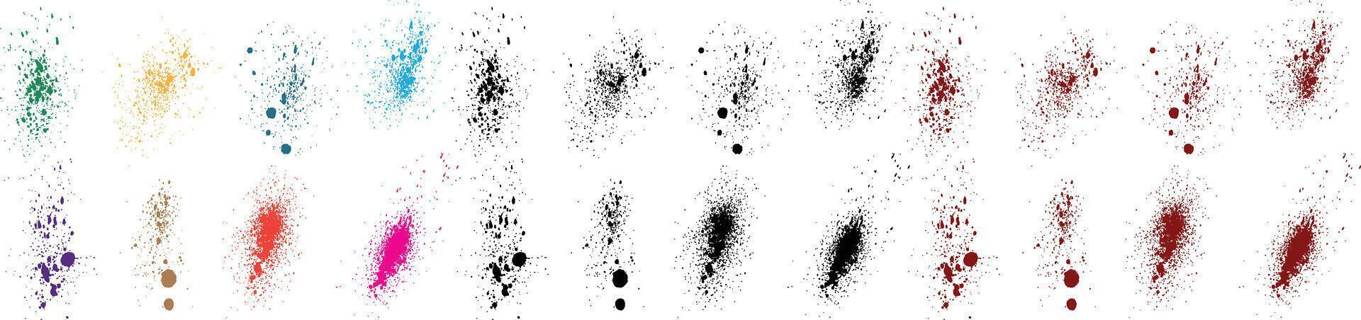 stänka ner ritad för hand blå, rosa, lila, röd, svart, grön Färg måla borsta stroke bläck blottar stänk bakgrund uppsättning vektor