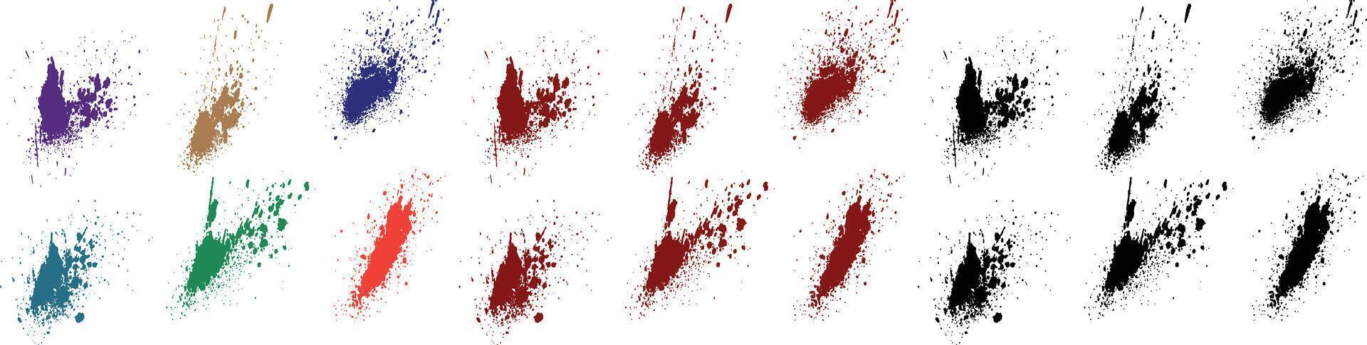 uppsättning av brottslingar borsta stroke textur droppande röd, orange, grön, lila, vete, svart Färg blod vektor bakgrund