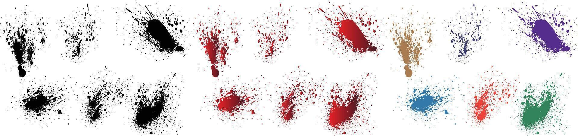 abstrakt Grunge einstellen von lila, orange, Schwarz, Rot, Grün, Weizen Farbe Blut Spritzer Bürste Schlaganfall Hintergrund Banner vektor