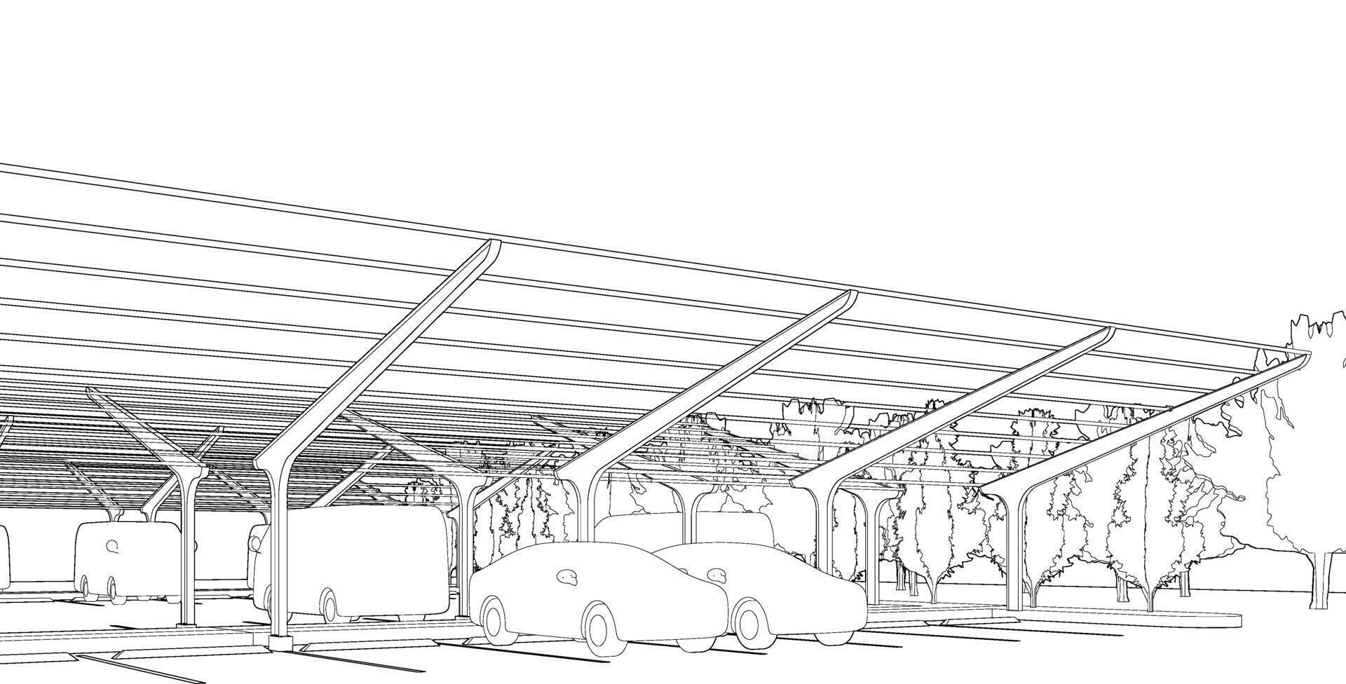 3d Illustration von Parkplatz Menge vektor