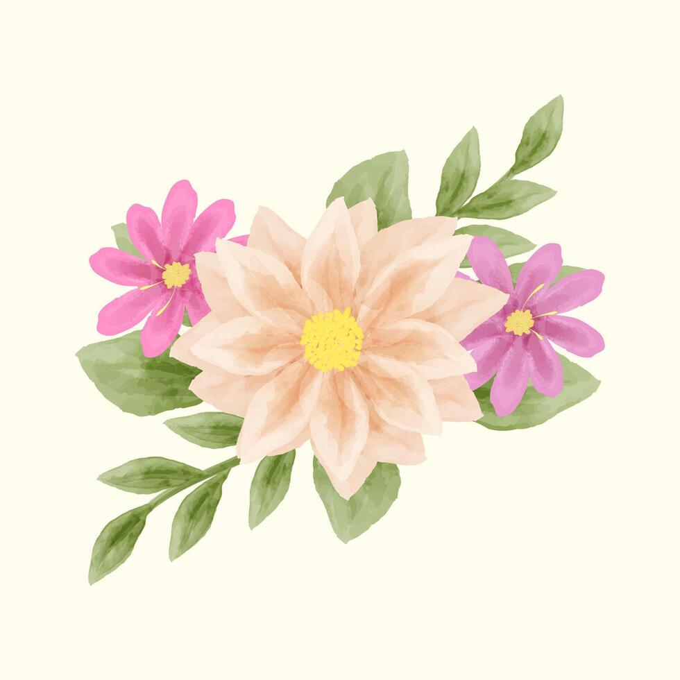 vattenfärg blomma och löv vektor illustration