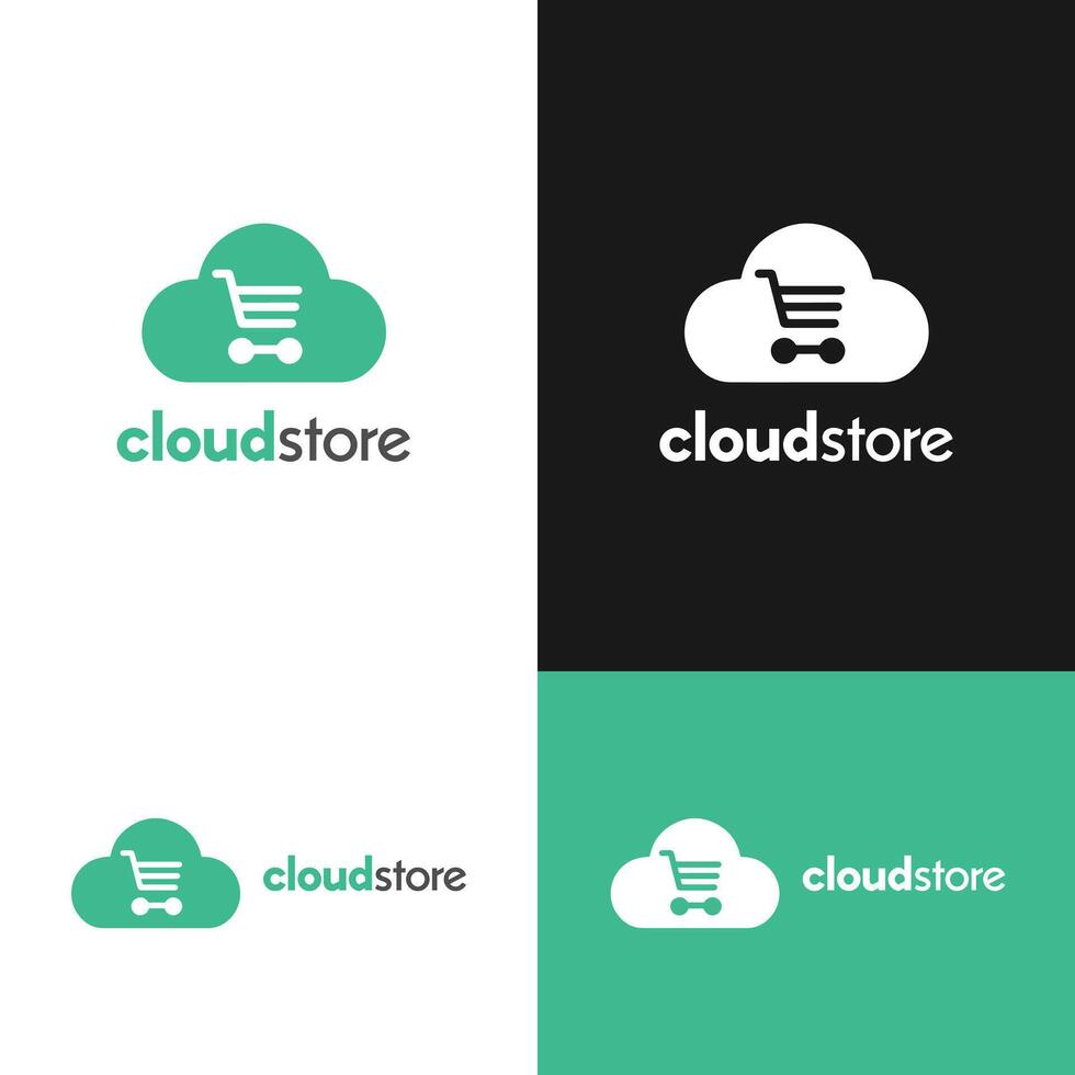 Cloudstore Logos zeigen ein Einkaufen Wagen und Wolke zum online Einkaufen Plattform vektor
