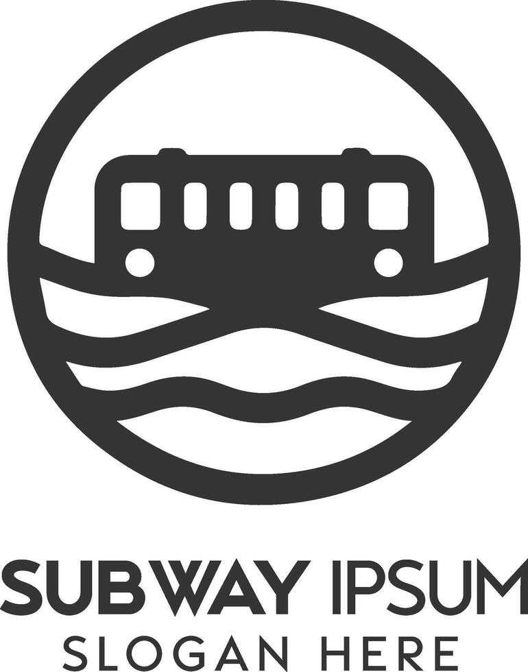 monochromatisch U-Bahn Zug Symbol eingekreist durch Wellen, symbolisieren städtisch Transit vektor