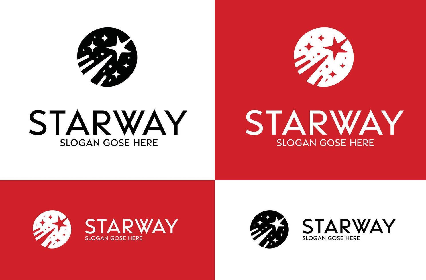 starway logotyp variationer presenter stjärna motiv på röd och vit bakgrund vektor