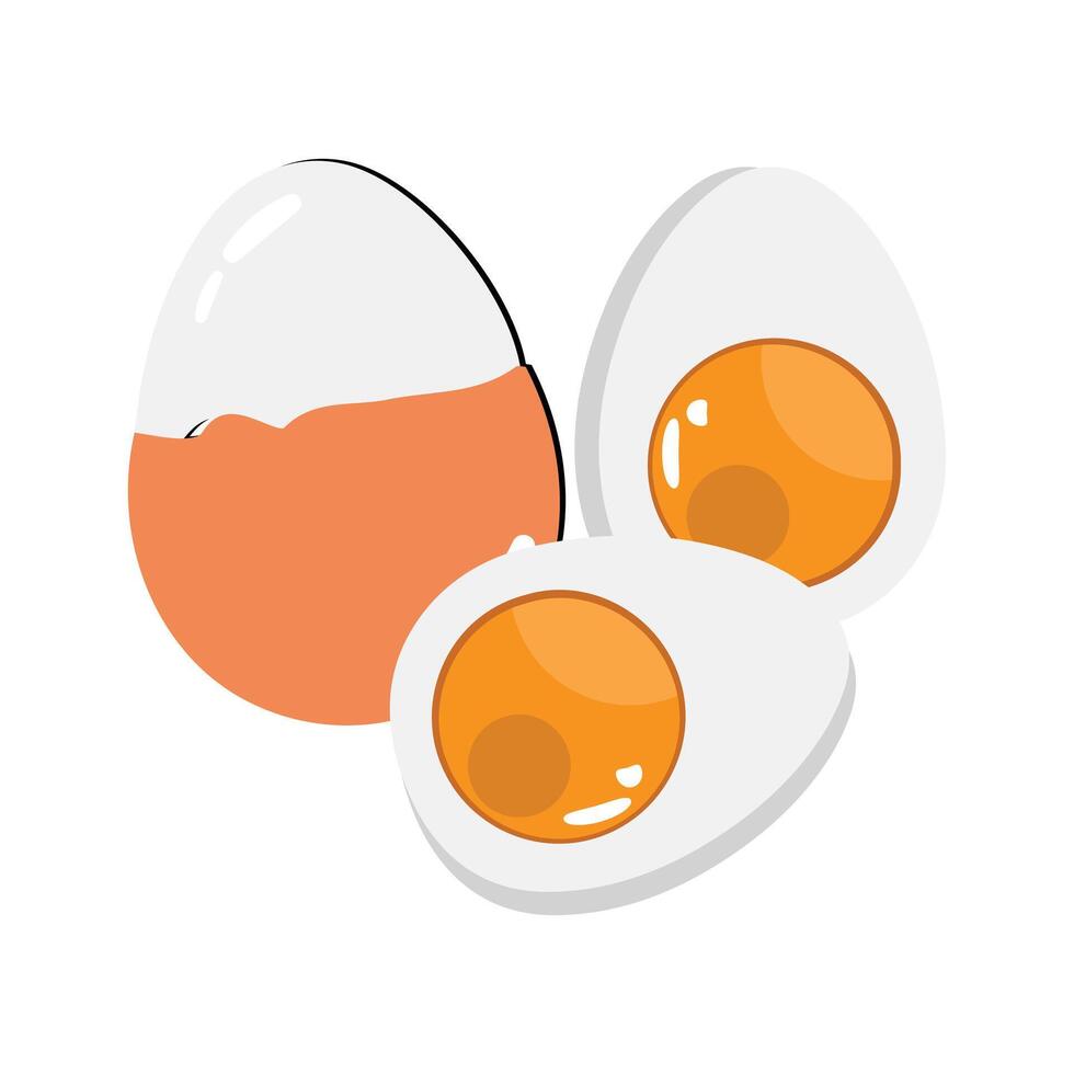 ägg vektor illustration, samling av hela, bruten, friterad, äggulor, äggskal och kokt ägg. hela och bruten vit och gul färsk rå ägg.