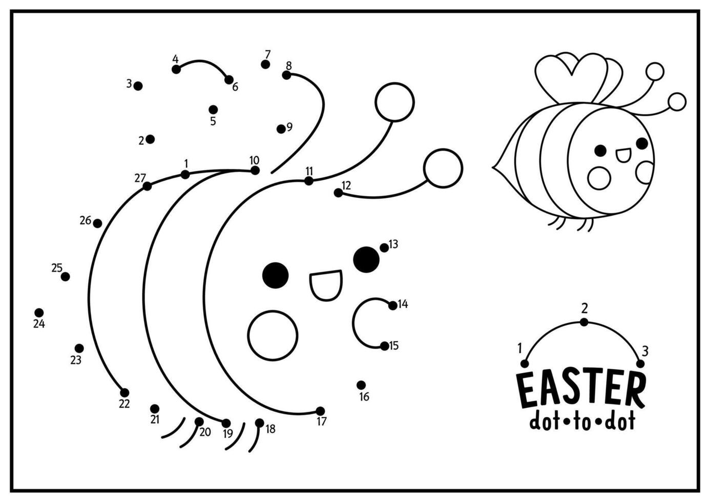 vektor påsk prick-till-prick och Färg aktivitet med söt söt bi. vår Semester ansluta de prickar spel för barn med rolig humla. trädgård färg sida för ungar. tryckbar kalkylblad