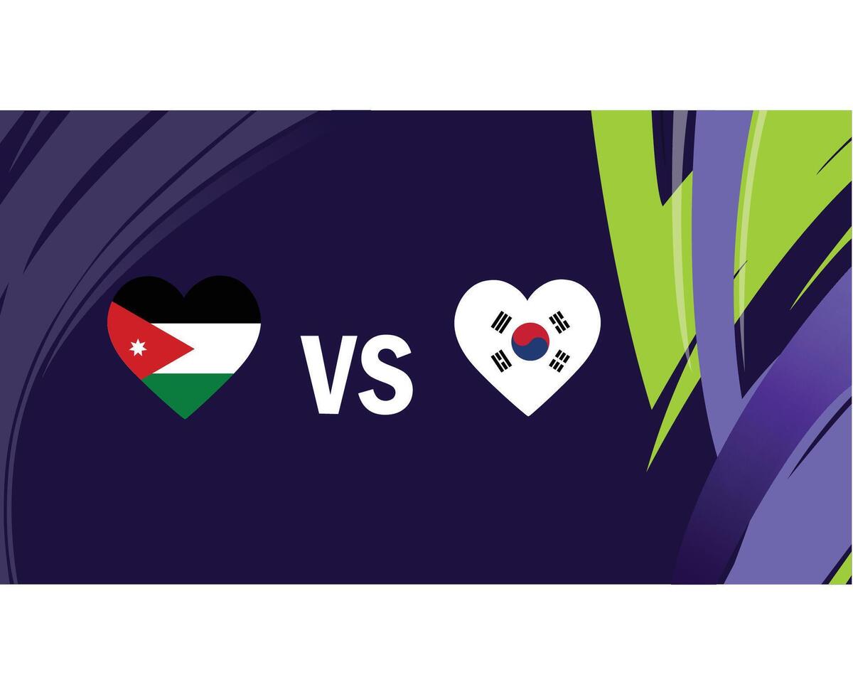 Jordanie und Korea Republik Spiel Flaggen Herz asiatisch Nationen 2023 Embleme Teams Länder asiatisch Fußball Symbol Logo Design Vektor Illustration