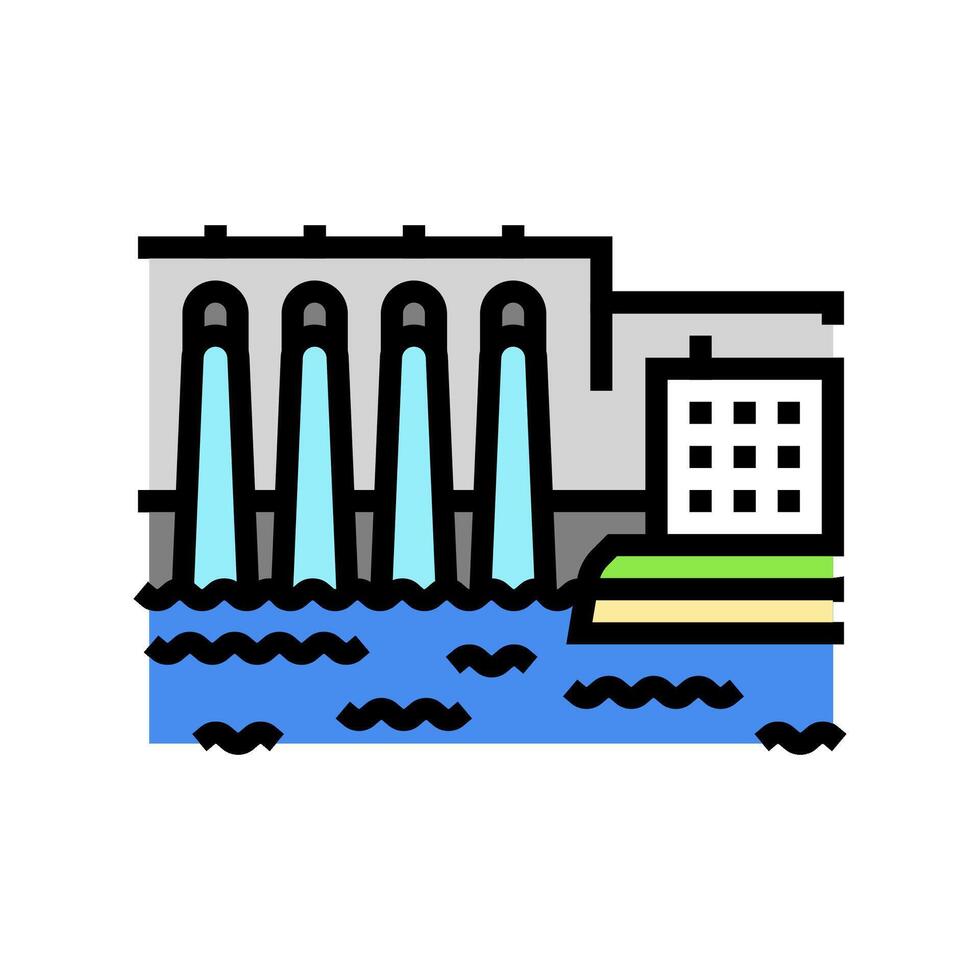hydro Bahnhof Wasserkraft Leistung Farbe Symbol Vektor Illustration