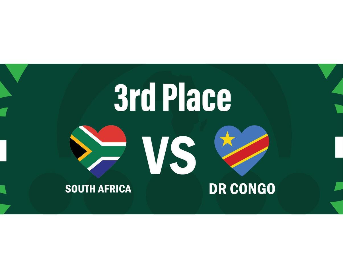 Süd Afrika und DR Kongo 3 .. Platz Spiel Flaggen Herz afrikanisch Nationen 2023 Embleme Teams Länder afrikanisch Fußball Symbol Logo Design Vektor Illustration