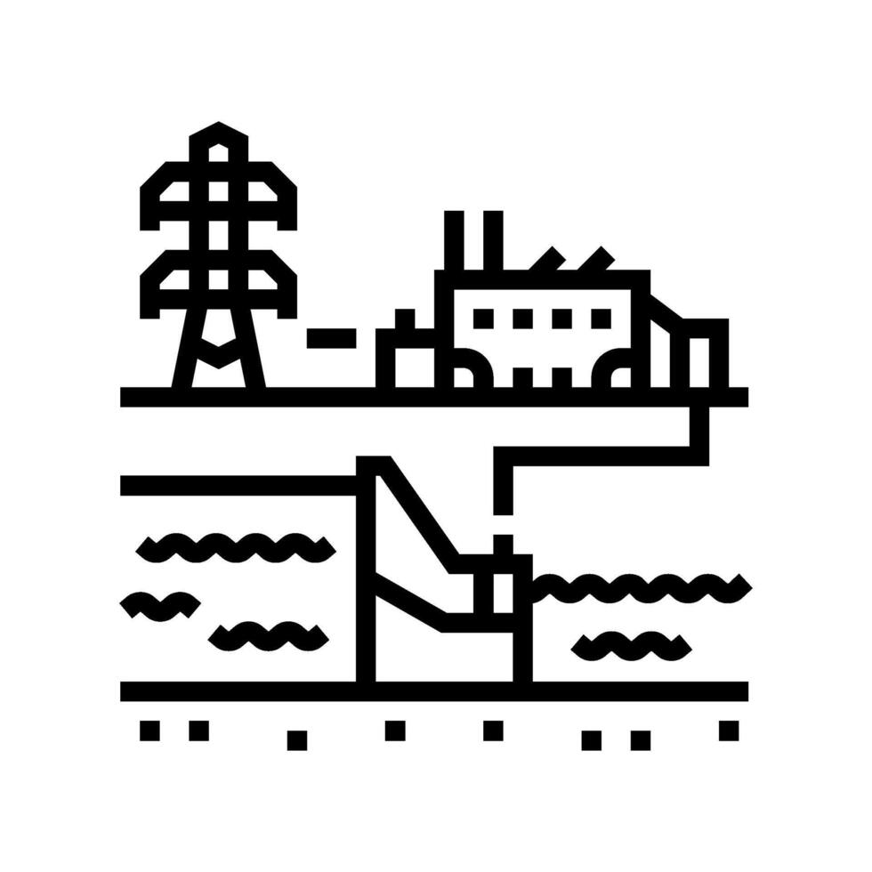 Wasserkraft Pflanze Leistung Linie Symbol Vektor Illustration