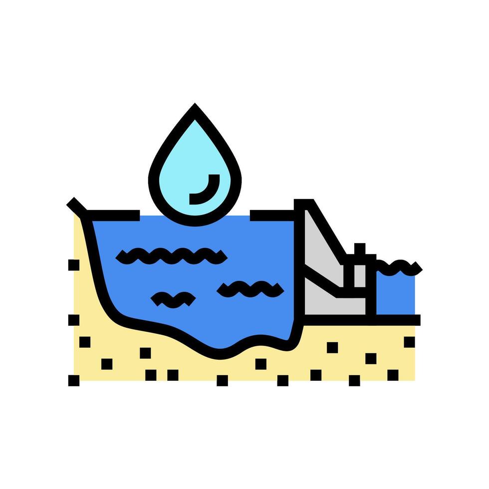 Wasser Reservoir Wasserkraft Leistung Farbe Symbol Vektor Illustration