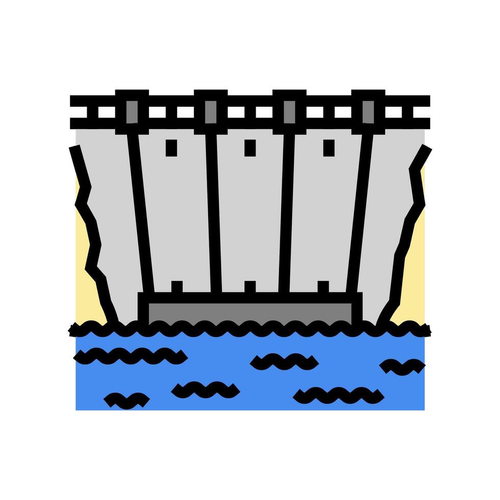 Damm Struktur Wasserkraft Leistung Farbe Symbol Vektor Illustration