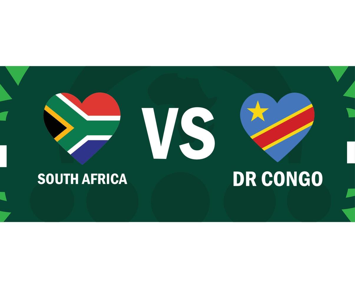 Süd Afrika und DR Kongo Spiel Flaggen Herz afrikanisch Nationen 2023 Embleme Teams Länder afrikanisch Fußball Symbol Logo Design Vektor Illustration