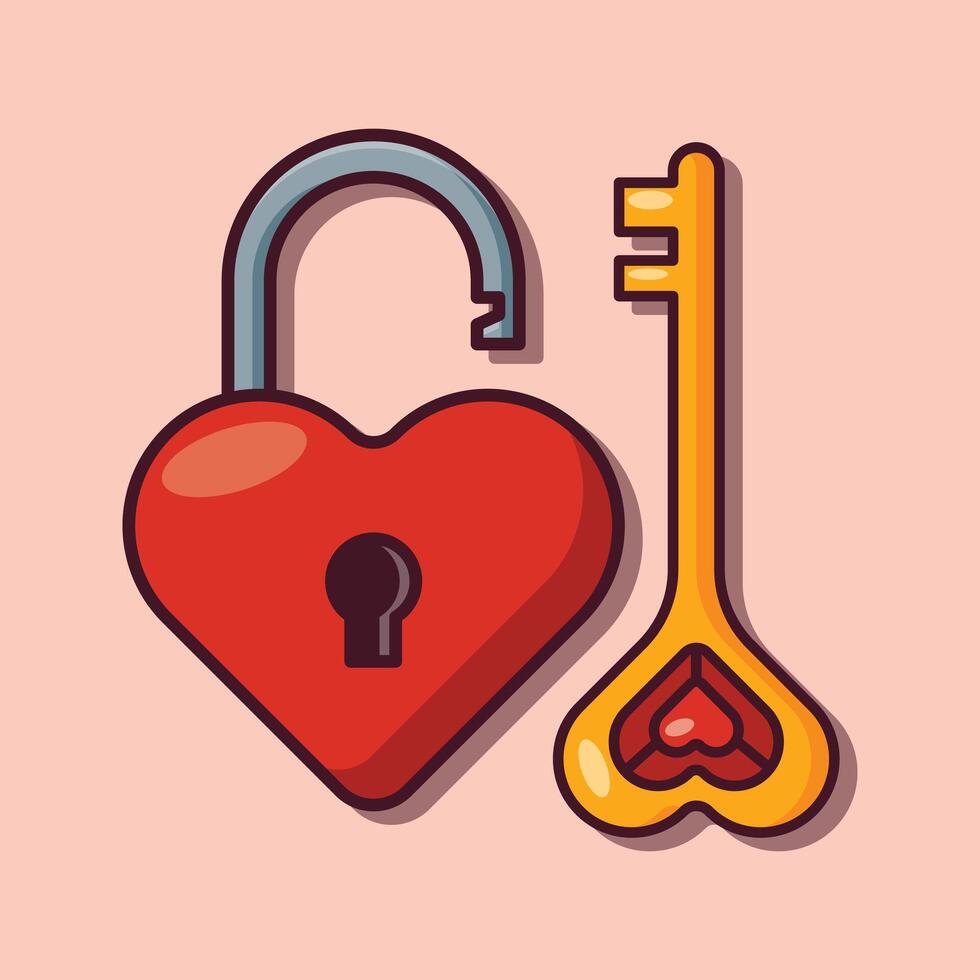 tecknad serie vektor illustration av hjärta kärlek hänglås.