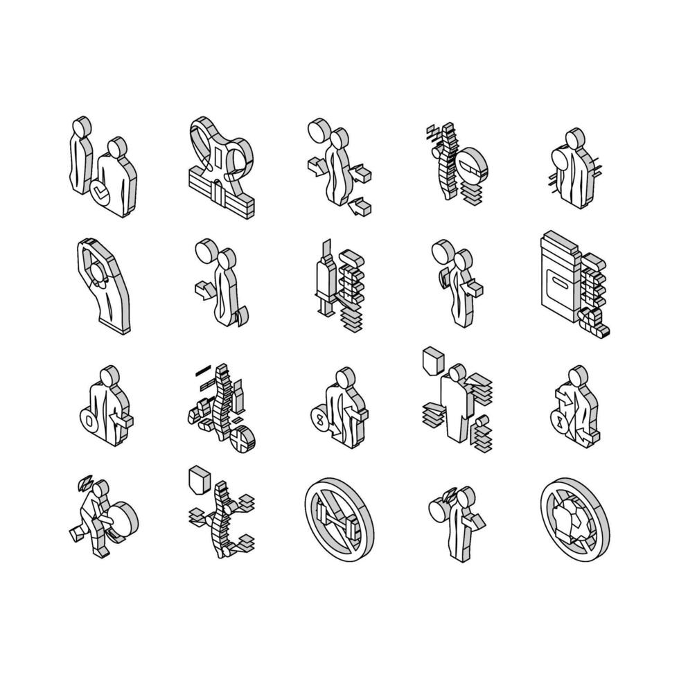 skolios sjukdom samling isometrisk ikoner uppsättning vektor