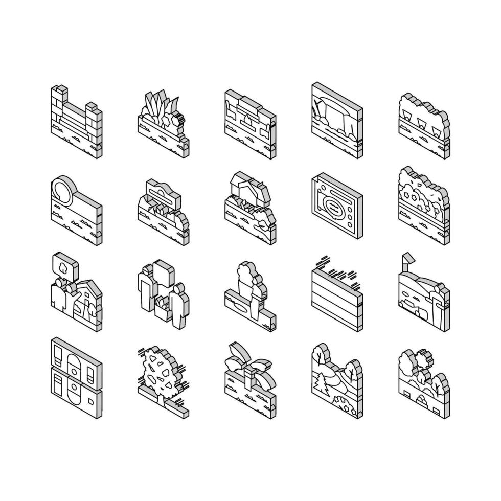 Landschaft Design und Zubehör isometrisch Symbole einstellen Vektor