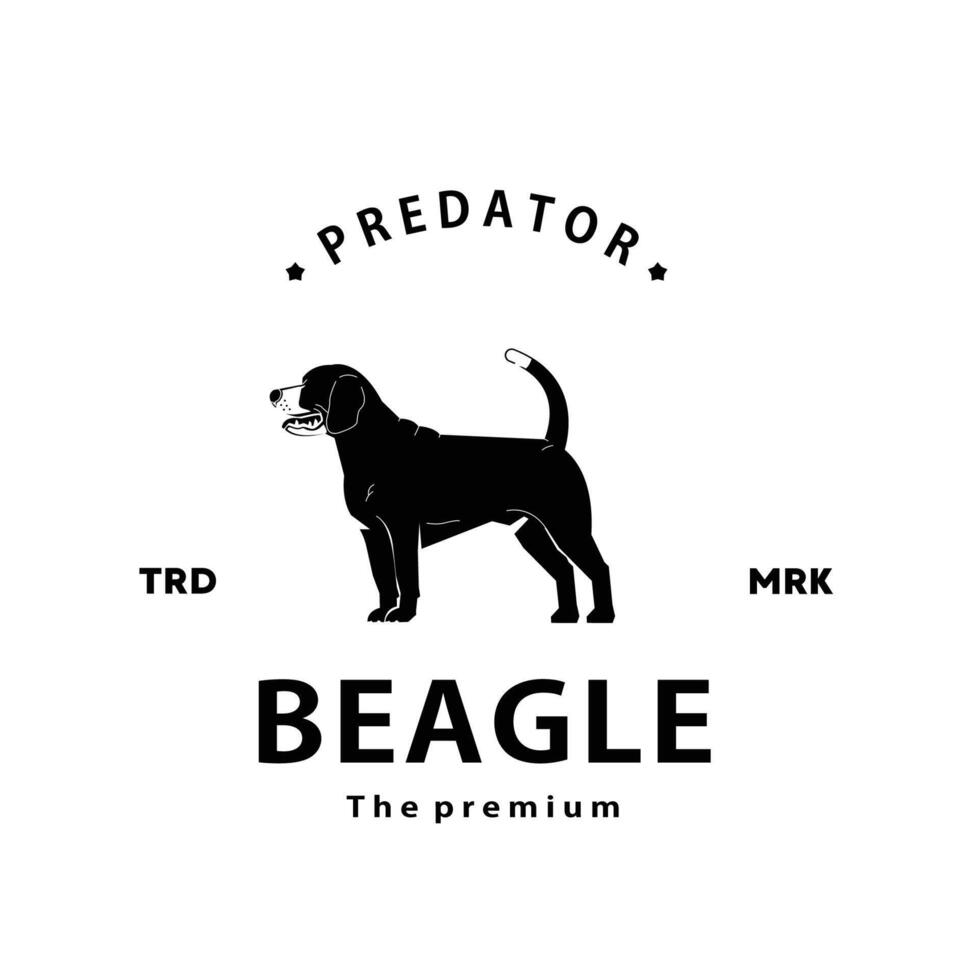 årgång retro hipster beagle logotyp vektor översikt silhuett konst ikon