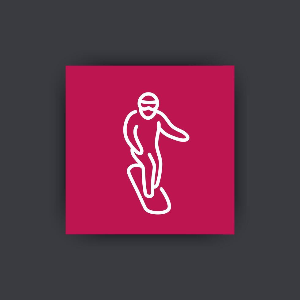 Snowboarden Symbol, Mann auf Snowboard Zeichen, Platz Linie Symbol, Vektor Illustration