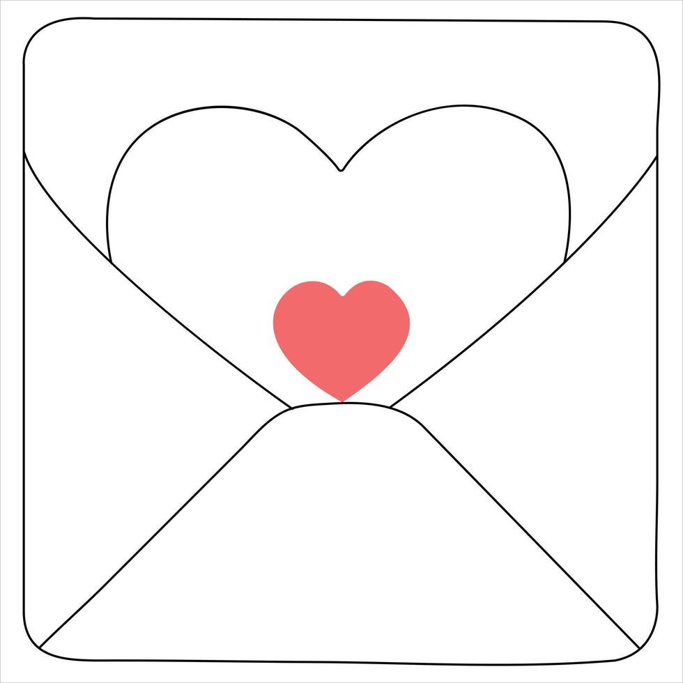 enda linje kontinuerlig teckning av kuvert med röd hjärta och kärlek brev.mall för inbjudningar och kärlek kort översikt vektor illustration