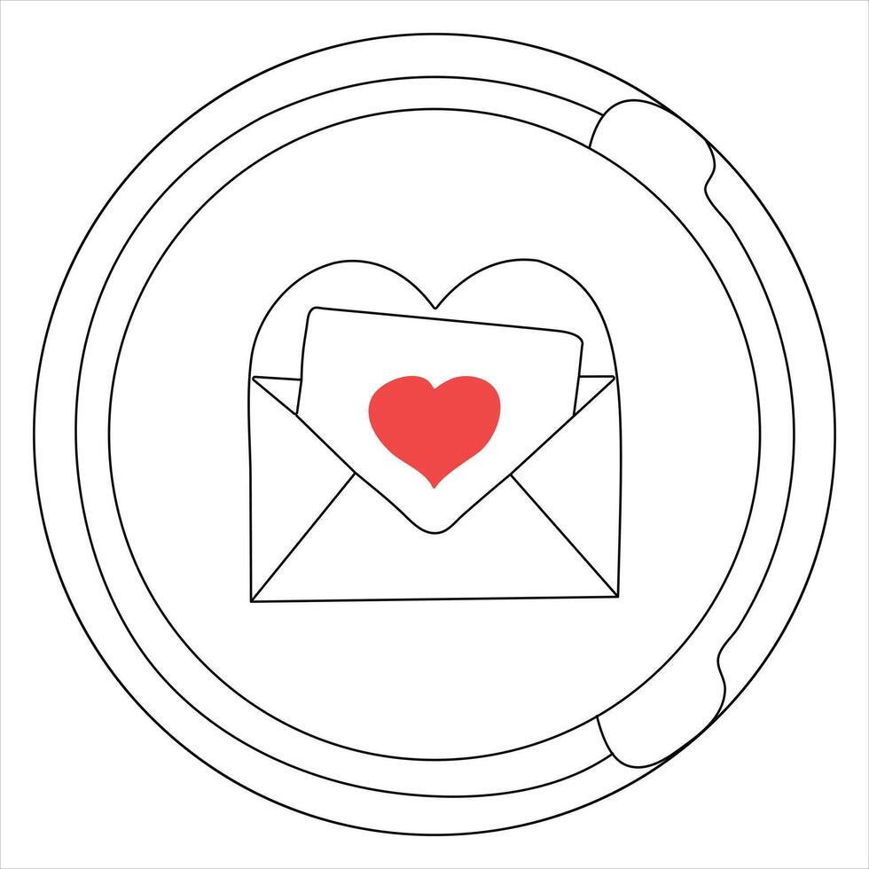 enda linje kontinuerlig teckning av kuvert med röd hjärta och kärlek brev.mall för inbjudningar och kärlek kort översikt vektor illustration