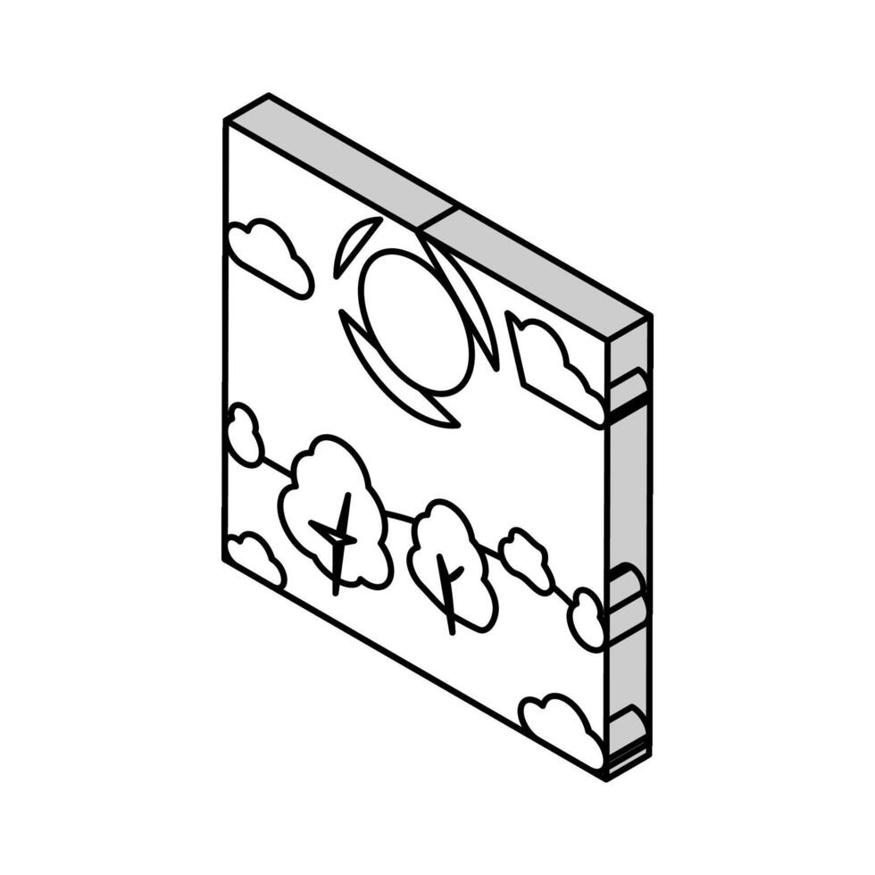 Landschaft Sonnenuntergang Sonne Sommer- Sonnenlicht isometrisch Symbol Vektor Illustration