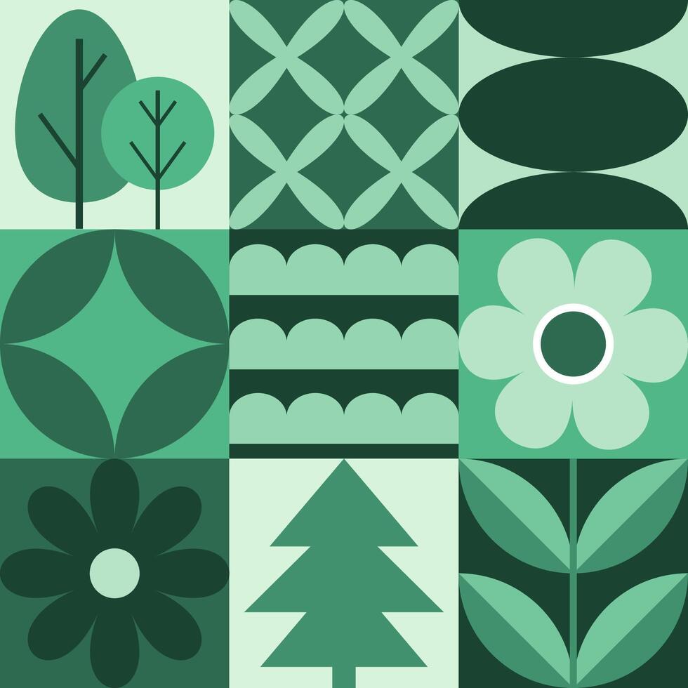 modern geometrisch Banner. Bäume, Blumen und Blätter im eben minimalistisch Stil. vektor