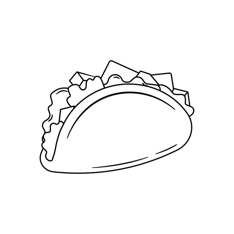 Illustration Tacos Färbung Buch Kinder Design Stil isoliert Weiß Hintergrund vektor
