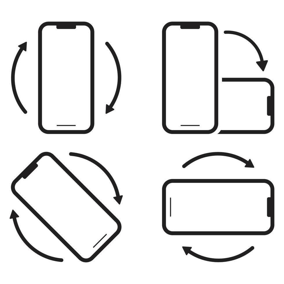 mobil telefon rotera ikon uppsättning i linje stil enhet rotation med pil enkel svart stil symbol tecken för app och hemsida eller video vektor illustration