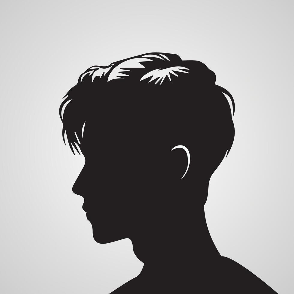jung Männer Profil Silhouetten. Vektor Köpfe, Mann dunkel skizzieren Porträts, Mensch Teenager Person Gesicht Profile