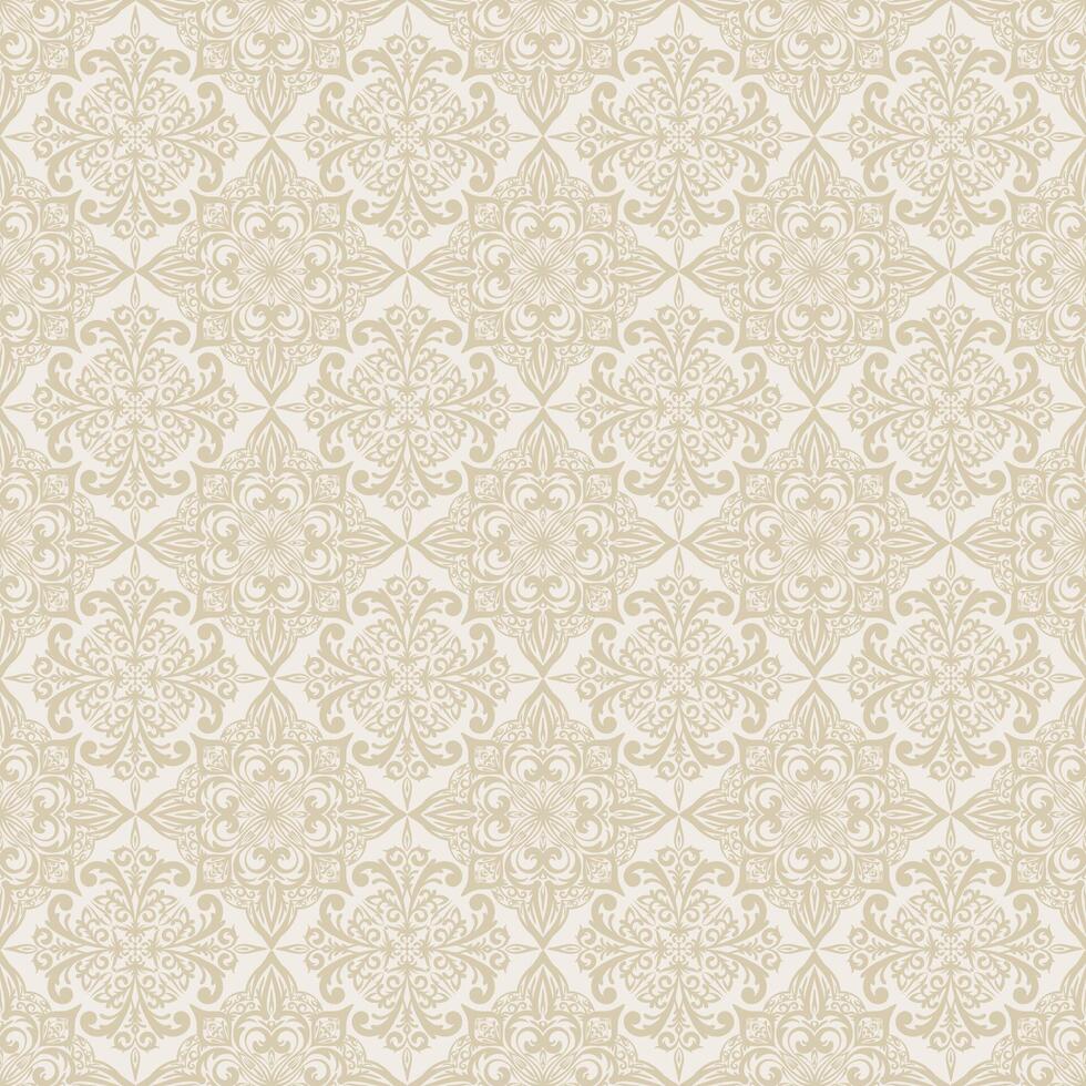 nahtlos Muster mit klassisch Ornament. Beige Hintergrund mit viktorianisch Ornamente zum Stoff, Keramik Fliesen, Tapeten, Design. Textil- drucken zum Arabisch Schal. vektor