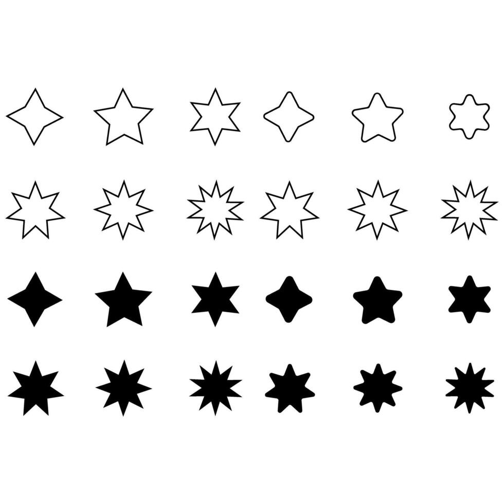 sunburst ikon vektor uppsättning. stjärnor illustration tecken samling. pris märka symbol. retro stjärna logotyp.