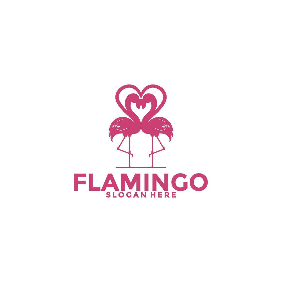 flamingo fågel logotyp begrepp, elegant flamingo med kärlek logotyp vektor mall