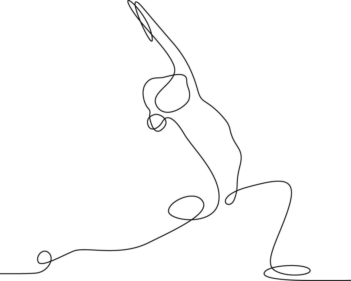 Frau Yoga Pose einer Linie Zeichnung. weiblich Sport Konzept minimalistisch Zeichnung. Yoga Meditation Linie Kunst modern minimal Zeichnung modisch Illustration kontinuierlich Linie Kunst. Vektor linear Symbole.