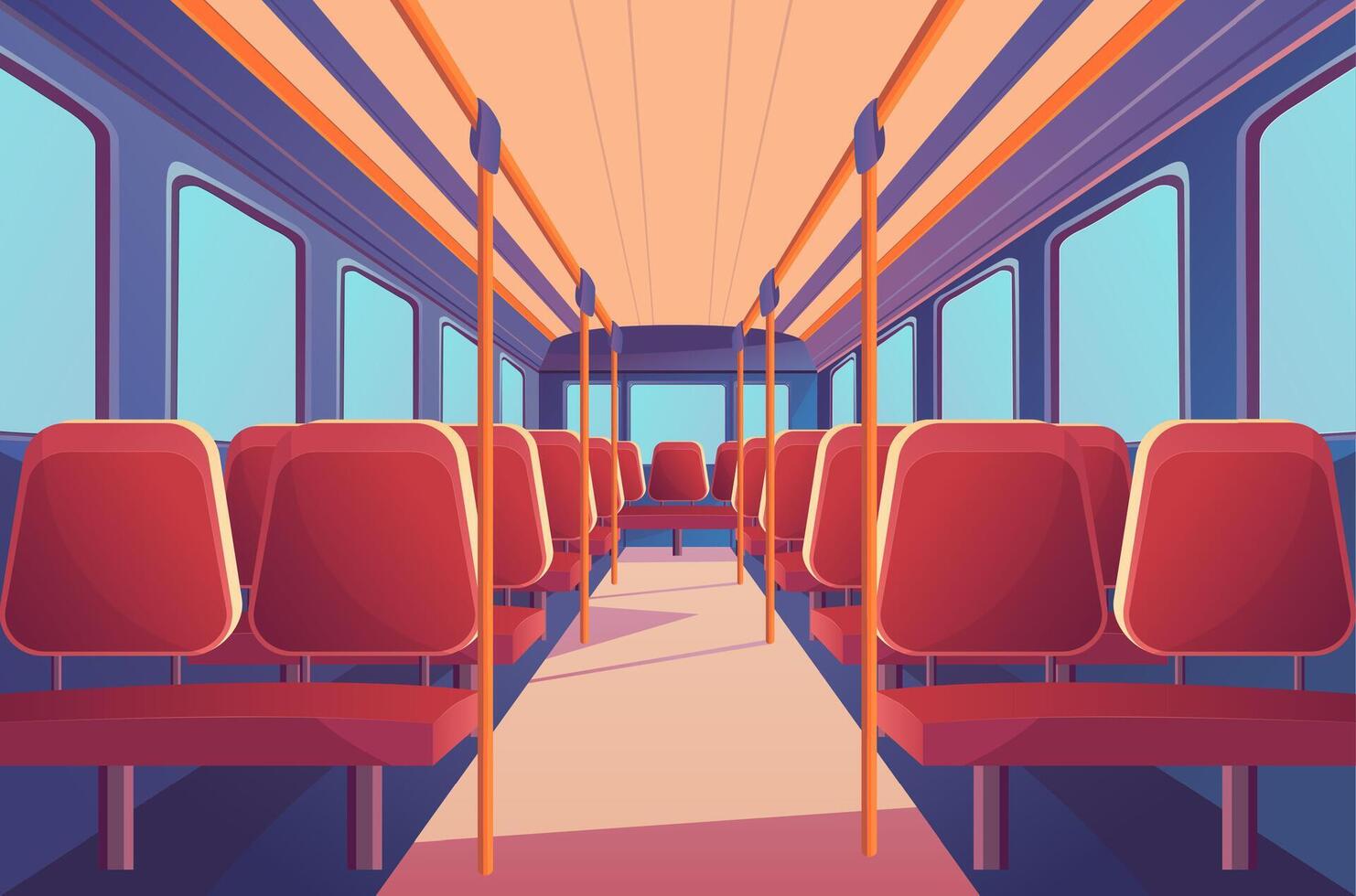 Karikatur Farbe Schule Bus Innere Innerhalb Szene Konzept. Vektor