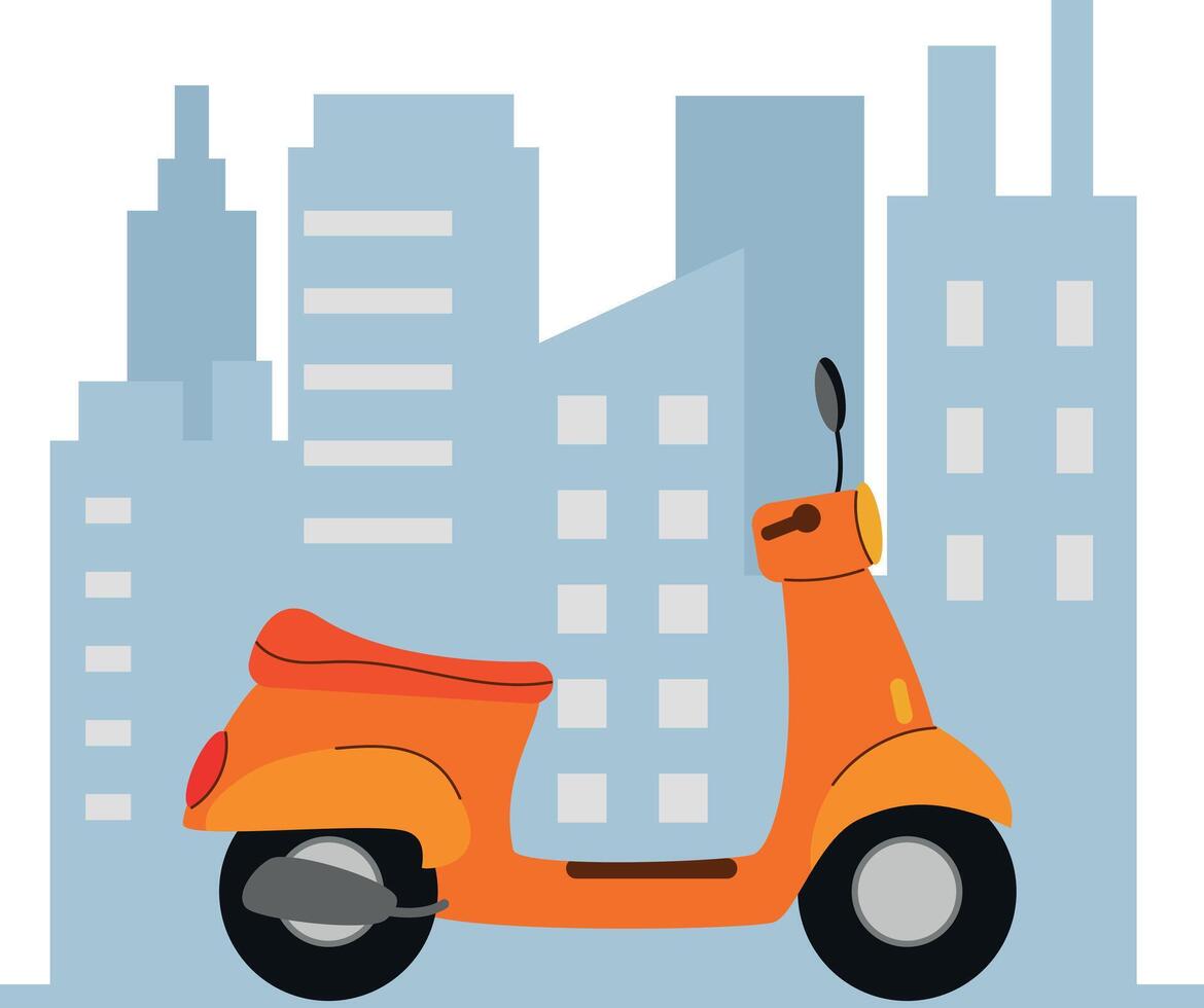 Orange Roller auf Stadt Hintergrund, Karikatur Stil, Lieferung, Kurier, Vektor Illustration