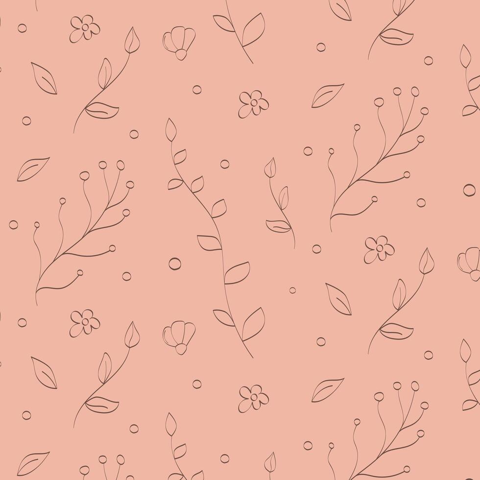 vektor mönster av växter och blommor på en rosa bakgrund, hand dragen klotter