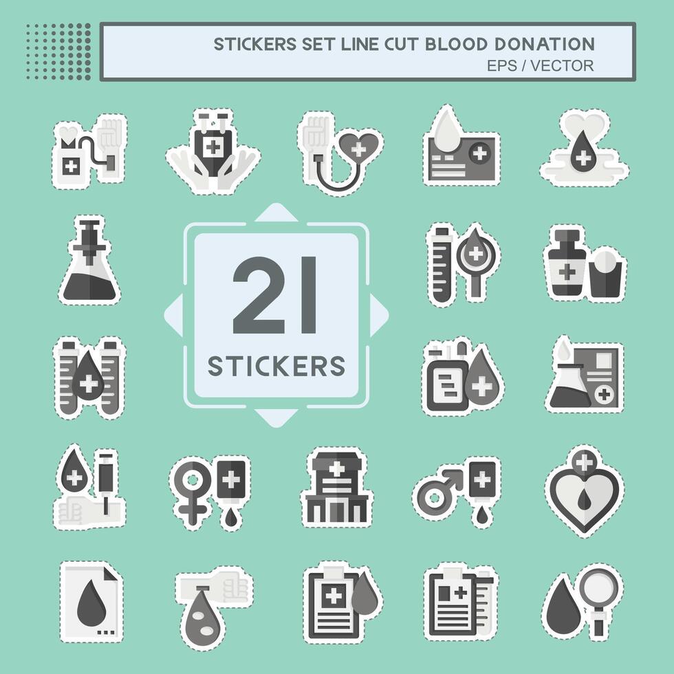 klistermärke linje skära uppsättning blod donation. relaterad till mänskligheten symbol. enkel design redigerbar. enkel illustration vektor