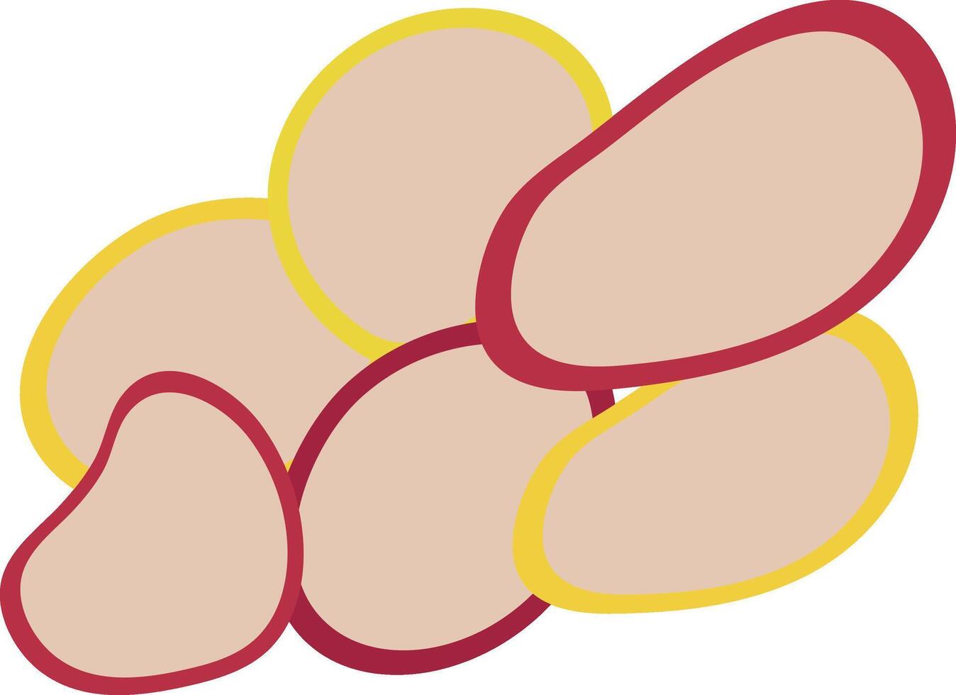 en grupp av fyra bitar av kött med röd och gul Ränder vektor