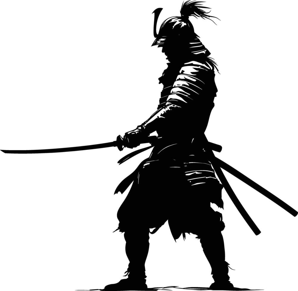 ai generiert Silhouette Samurai schwarz Farbe nur voll Körper vektor