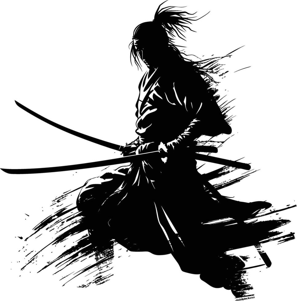 ai genererad silhuett samuraj svart Färg endast full kropp vektor