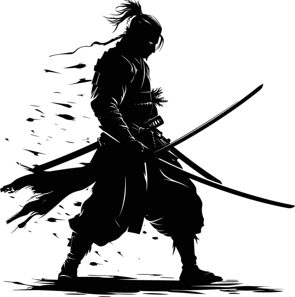 ai generiert Silhouette Samurai schwarz Farbe nur voll Körper vektor