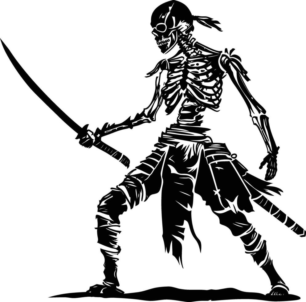 ai genererad silhuett skelett krigare svart Färg endast full kropp vektor